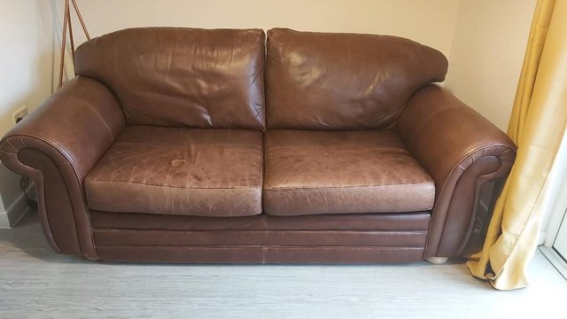 Image 2 of Genuine Leather Sofa, Dark Brown, Large