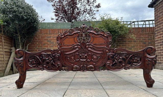 Image 2 of Masterpiece Rococo Ornate Hand Carved French King Bed Frame