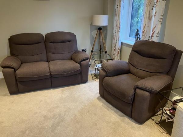 Image 3 of Lazy boy 2 piece suite armchair and 2 seater sofa in brown