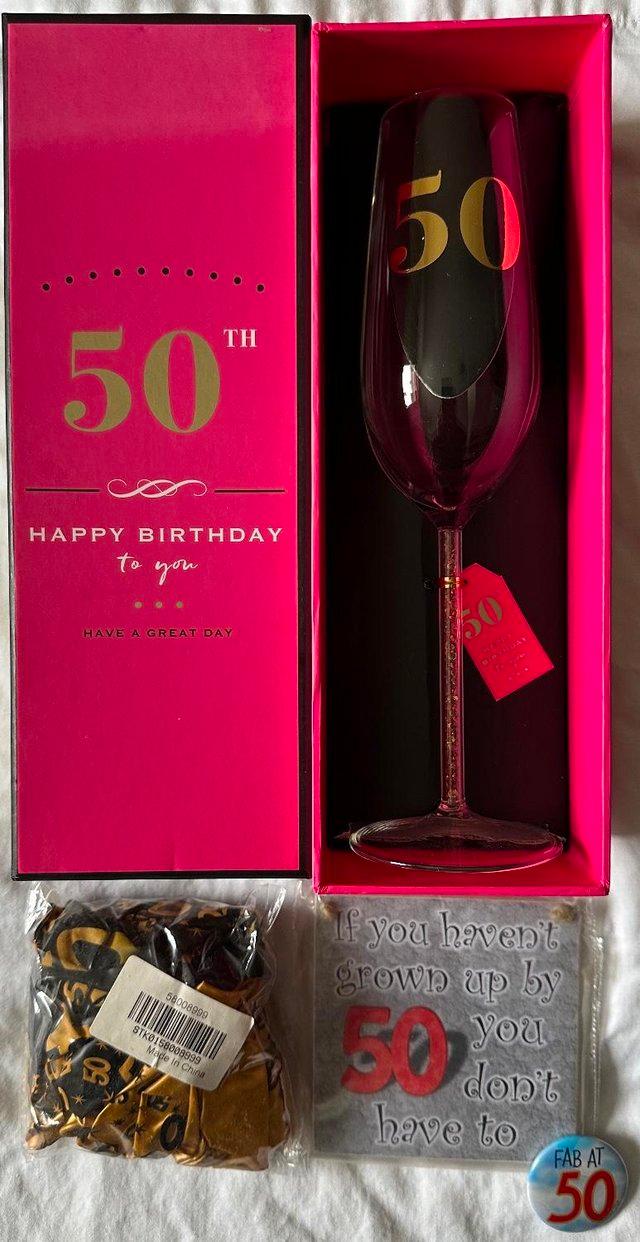 Preview of the first image of Happy 50th Birthday champagne flute etc.