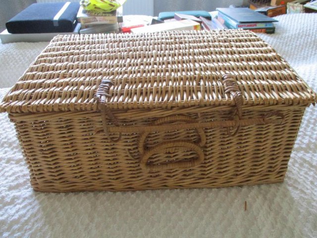 Preview of the first image of Sturdy wicker hamper/picnic basket.