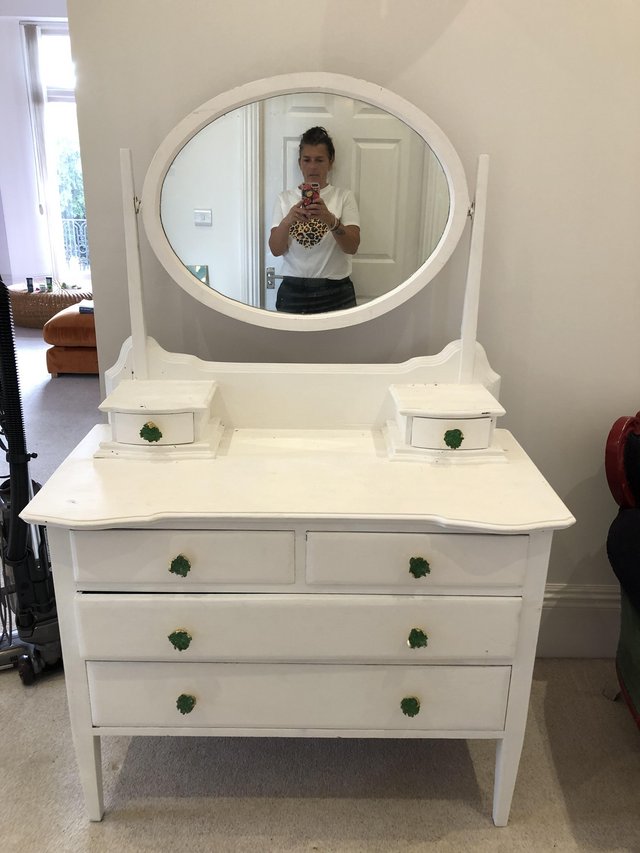 Preview of the first image of Pretty White Painted Wood Dressing Table.