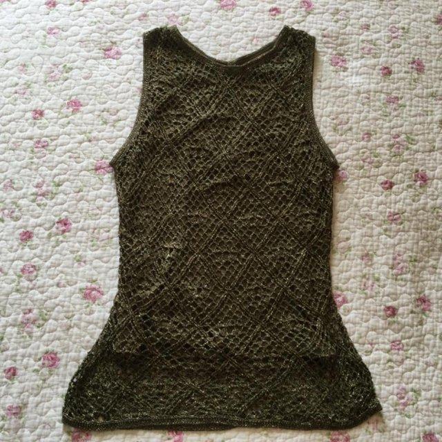 Preview of the first image of Size 12 YOUR 6th SENSE Olive & Gold Metallic Mesh Tunic.