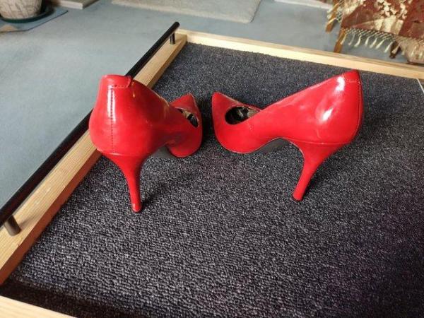 Image 2 of Ladies Shoes M&S pair of patent leather high heel shoes red
