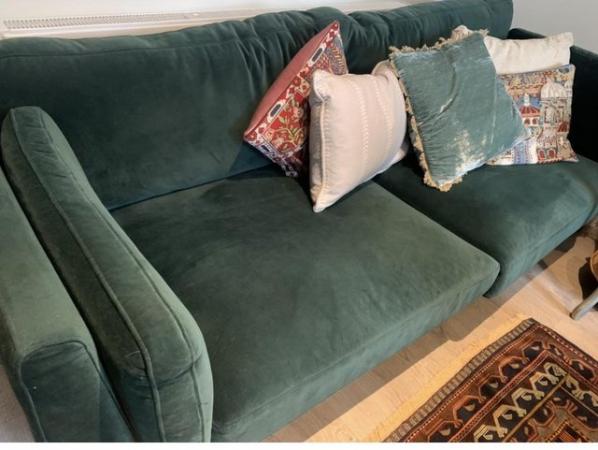 Image 1 of Velvet Sofa in gorgeous teal colour. Excellent condition.