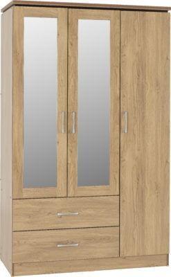 Image 1 of Charles 3 door 2 drawer mirrored wardrobe in oak