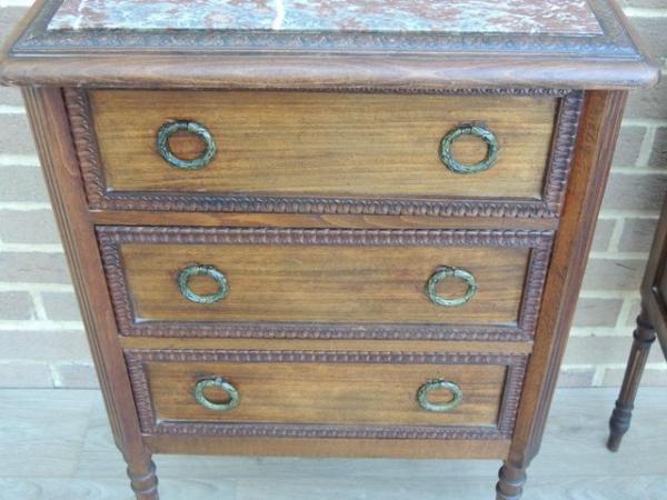 Image 10 of Pair of Antique Bedside Tables with Marble Tops (Delivery)