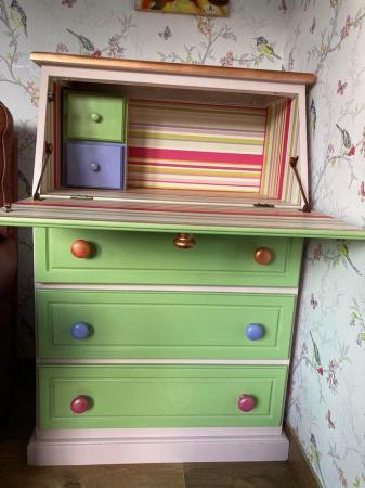 Image 2 of Upcycled painted pine bureau with drawers