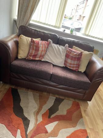 Image 1 of Dark Brown Leather Sofa x2