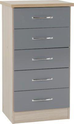 Preview of the first image of Nevada 5 drawer narrow chest in grey gloss/light oak.