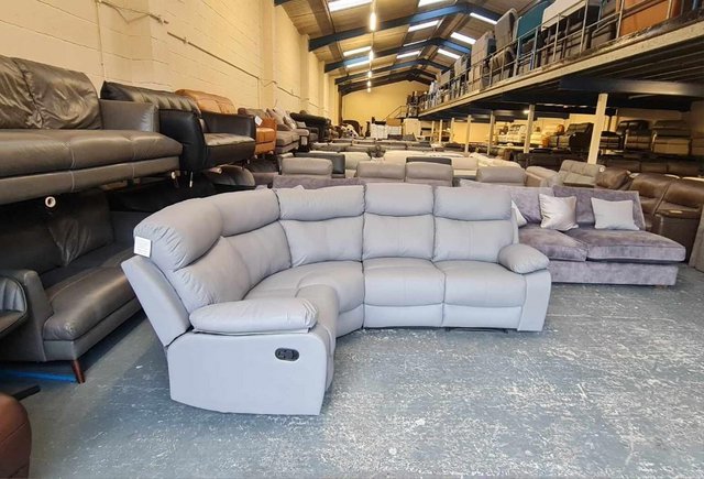 Image 6 of Ex-display grey bonded leather manual recliner corner sofa