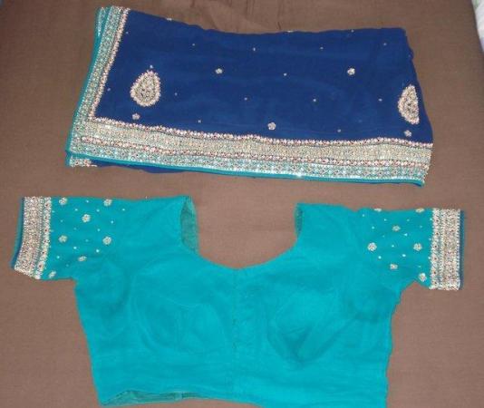 Image 2 of Indian navy blue and green saree