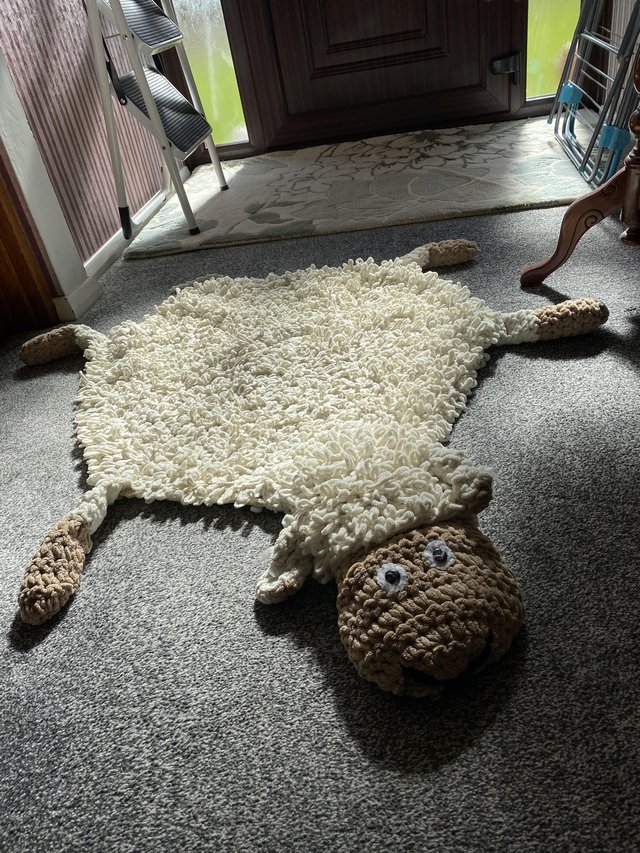 Preview of the first image of Hand made Sheep rug Knitted.