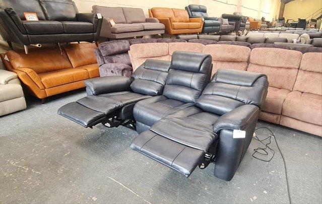Image 8 of La-z-boy Staten midnight blue leather electric 3 seater sofa