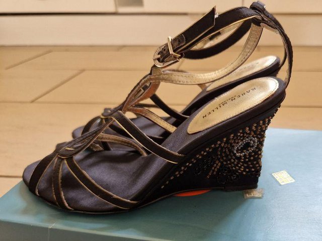 Preview of the first image of Karen Millen Size 5 EU38 beaded heeled sandals.