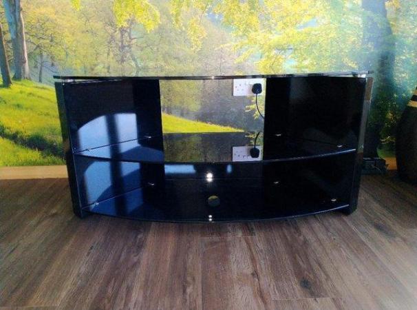 Image 2 of A 'Tech Link' black tempered glass corner TV unit