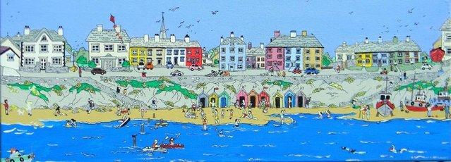 Preview of the first image of Original acrylic Naïve Folk art painting by the sea shore.