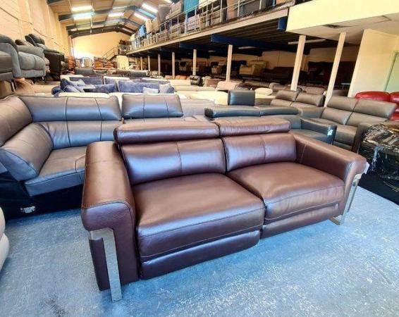 Image 3 of Moreno brown leather electric recliner 3 seater sofa