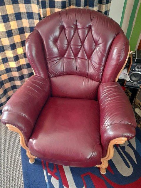 Preview of the first image of Queen Anne Winged backed Armchair Oxblood Leather.