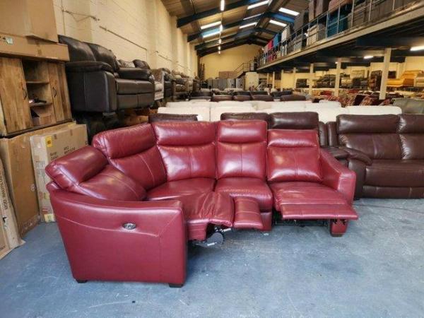 Image 6 of Midi berry red leather electric recliner corner sofa