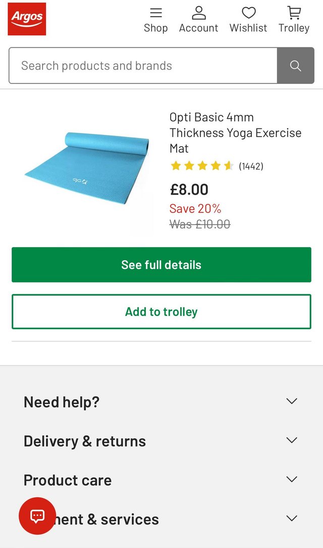 Preview of the first image of Opti blue yoga mat from Argos.