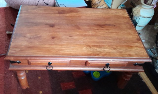 Image 2 of Used Solid Antique Pine Coffee Table With 2 Drawers