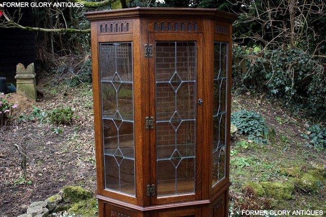 Image 40 of OLD CHARM LIGHT OAK CANTED DISPLAY CABINET CUPBOARD DRESSER