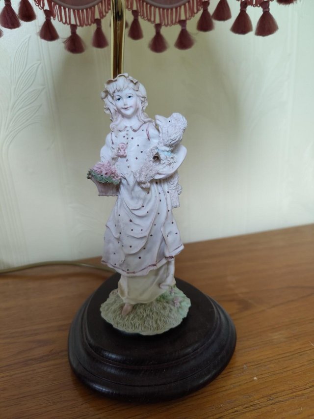 Preview of the first image of Lamp – with Figurine and Pink Shade.