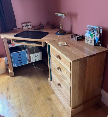 Image 2 of Large solid oak corner desk and filing/drawer set-hand made