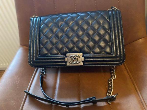 Image 2 of Black Faux Leather Handbag With Chain Strap