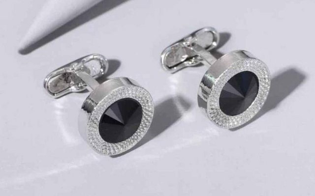 Image 1 of Men's silver and black stainless steel cufflinks