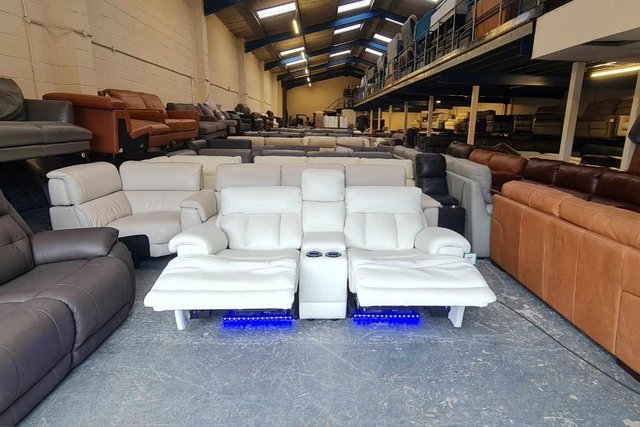 Image 16 of La-z-boy Empire white leather power Recliner Sofa