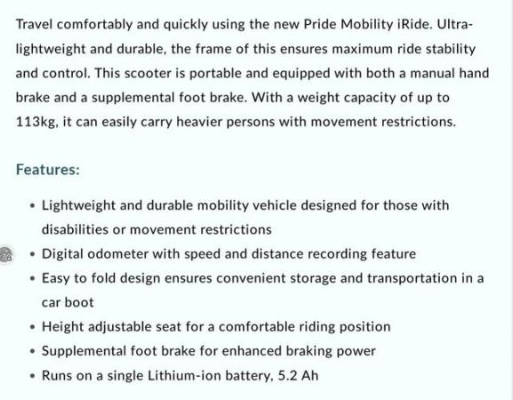 Image 3 of Pride iride Lightweight Mobility scooter