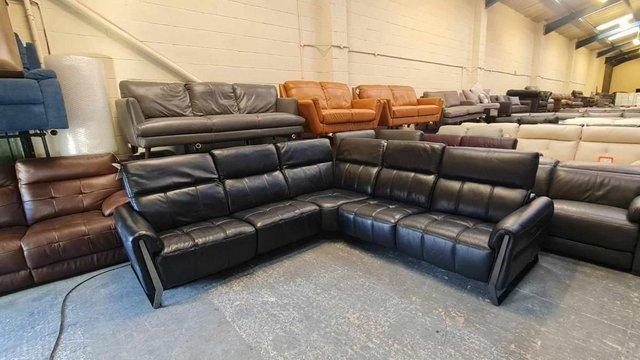 Image 4 of Packham black leather electric recliner corner sofa