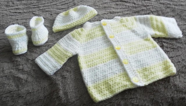 Preview of the first image of handmade crochet baby set.