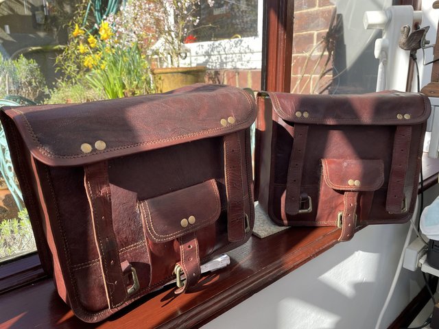 Preview of the first image of Leather motorcycle panniers.