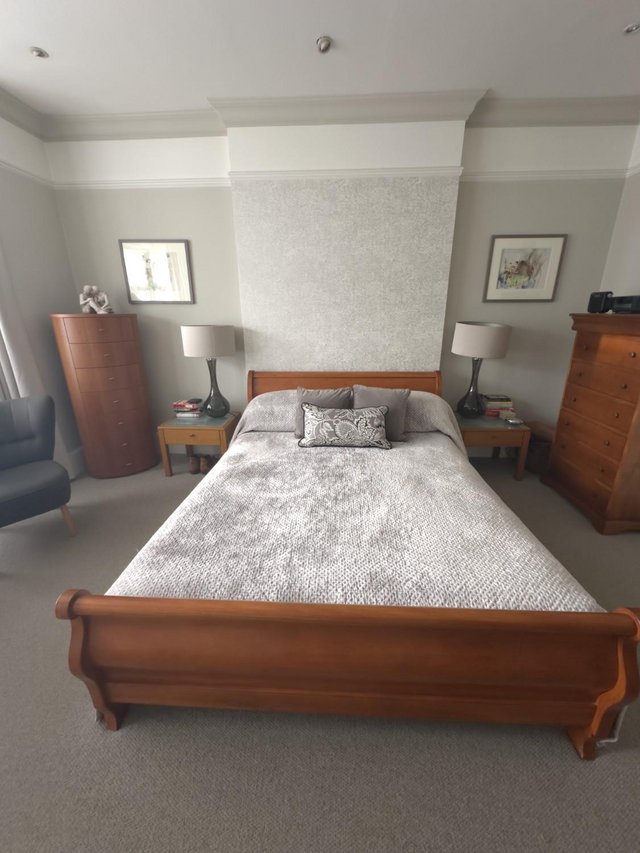 Preview of the first image of And So To Bed KING SIZE Cherrywood Sleigh Bed & Slatted Base.