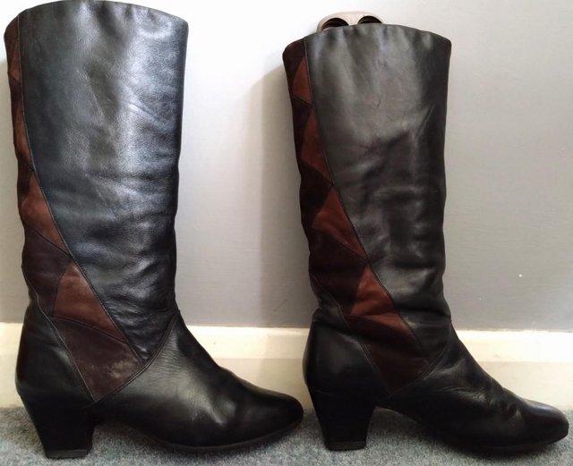 Preview of the first image of Gabor Knee High Boots Black/Brown Leather UK 5.5.