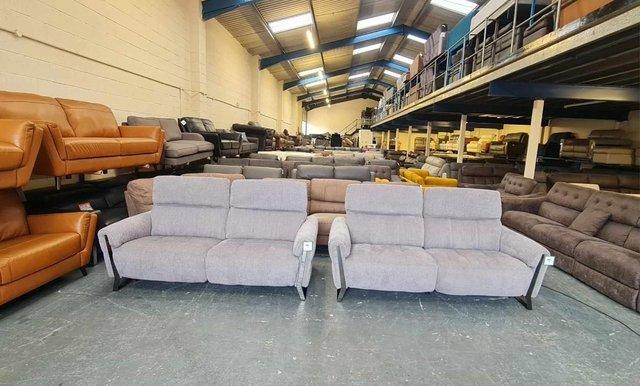 Image 4 of Packham grey fabric electric recliner pair of 3 seater sofas