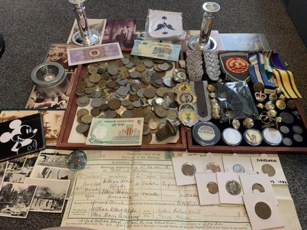 Image 3 of Joblot of Collectable items. Coins, notes, curios, military