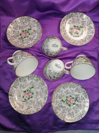 Image 4 of Delicate pink flower fine bone china 4-piece tea set