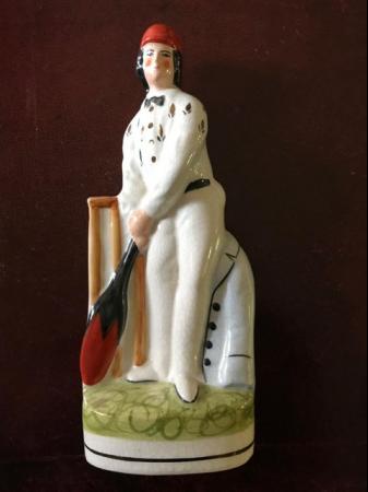Image 3 of Pair of vintage Staffordshire-style pottery cricketers