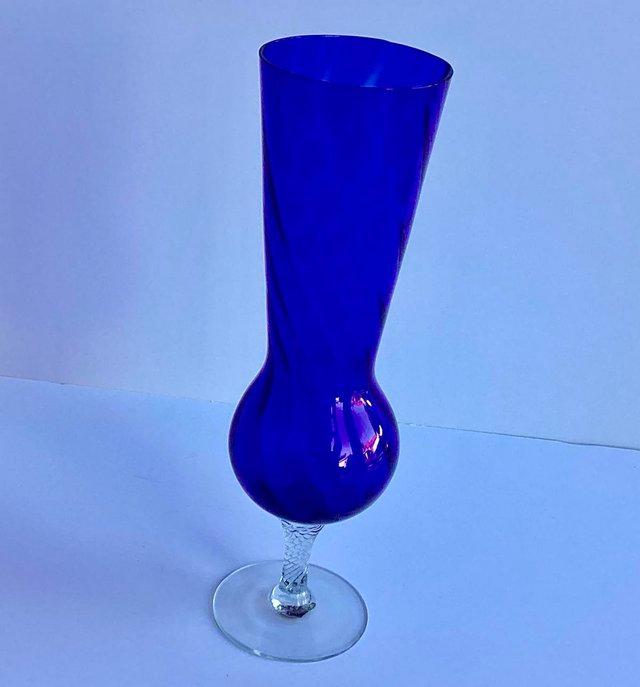Preview of the first image of Blue swirled art glass with twisted stem possibly Empoli.