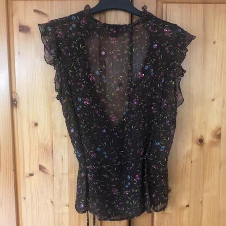 Image 2 of Betty Jackson Black sequined X-over sleeveless top. Size 12.