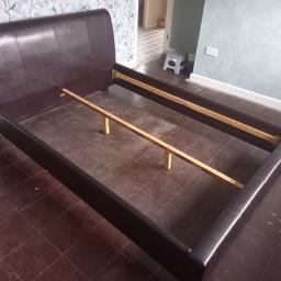 Image 1 of Brown faux leather double bed frame