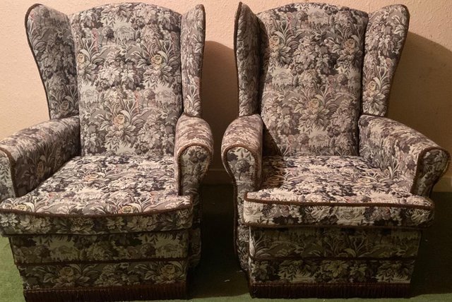 Preview of the first image of X 2 Vintage Wingback High back  Chairs.