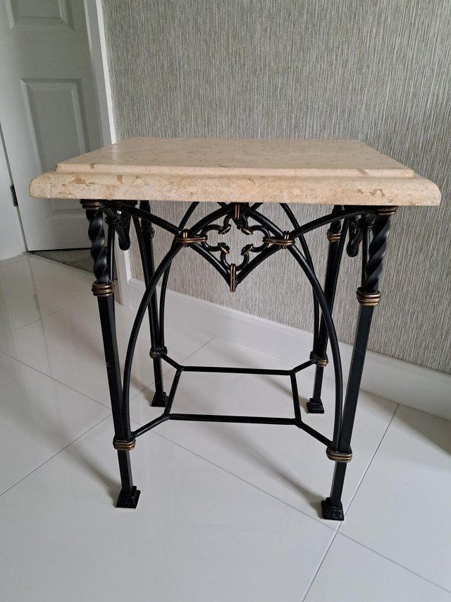 Preview of the first image of MARBLE AND WROUGHT IRON SIDE TABLE **reduced**.