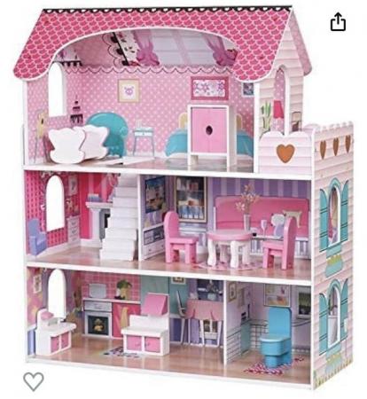 Image 1 of Wooden Kids Doll House All in 1 With Furniture & Staircase P
