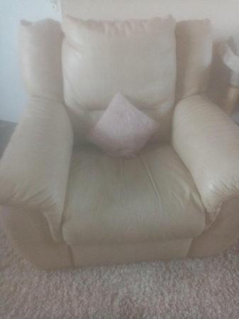 Image 2 of Cream leather used armchair for sale