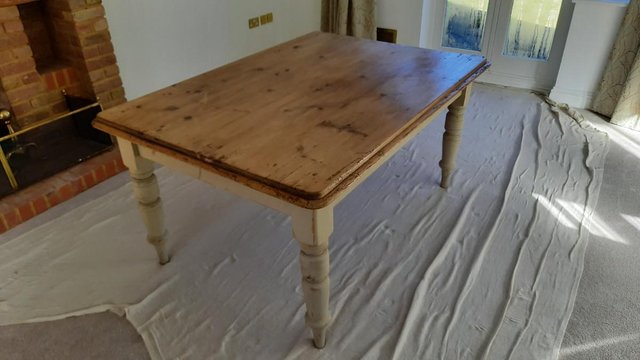 Image 2 of Farmhouse Dining Table - Rustic Shabby Chic / Half Painted